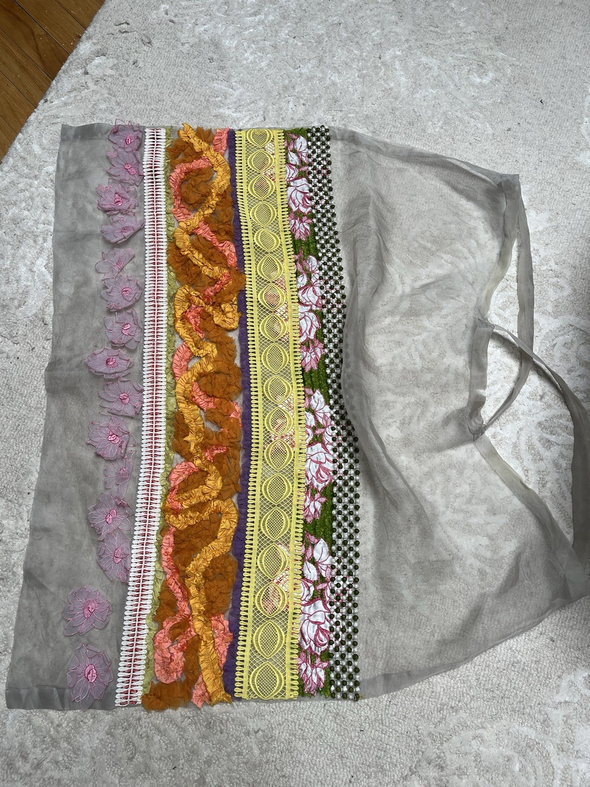 DOSA One Size 100% Cotton Sheer Embellished Apron Overlay Artisan Bohemian layer