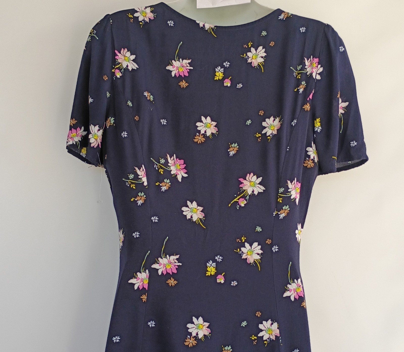 Vintage 90s GAP Button Front Navy Blue Floral Daisy Midi Dress Whimsigoth XS 2