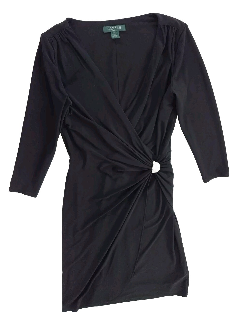 Lauren Ralph Lauren Dress 6 Black Pleated Rupples A Line V Neck