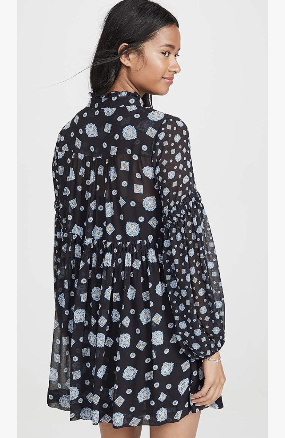 Free People Turn Turn Mock Neck Mini Dress XS See Through Boho Trapeze S#89