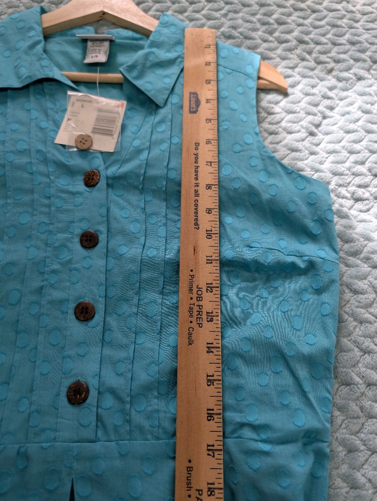 Jaclyn Smith Turquoise Blue Polka Dot Sleeveless Shirtdress Belted Pleated
