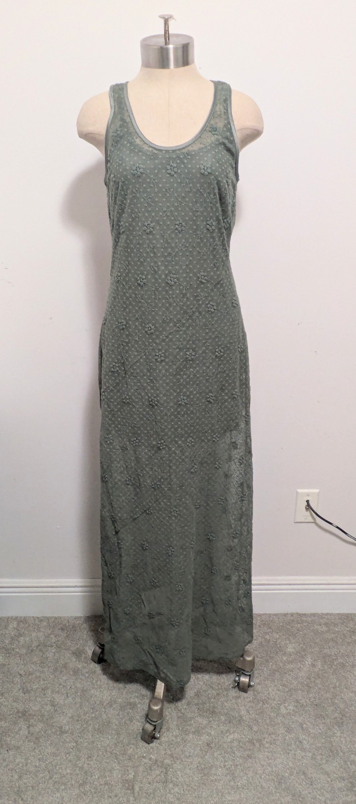Womens Mesh Lace Sheer Maxi Dress XS Sage Green Fairy Earthy Feminine Boho Indie