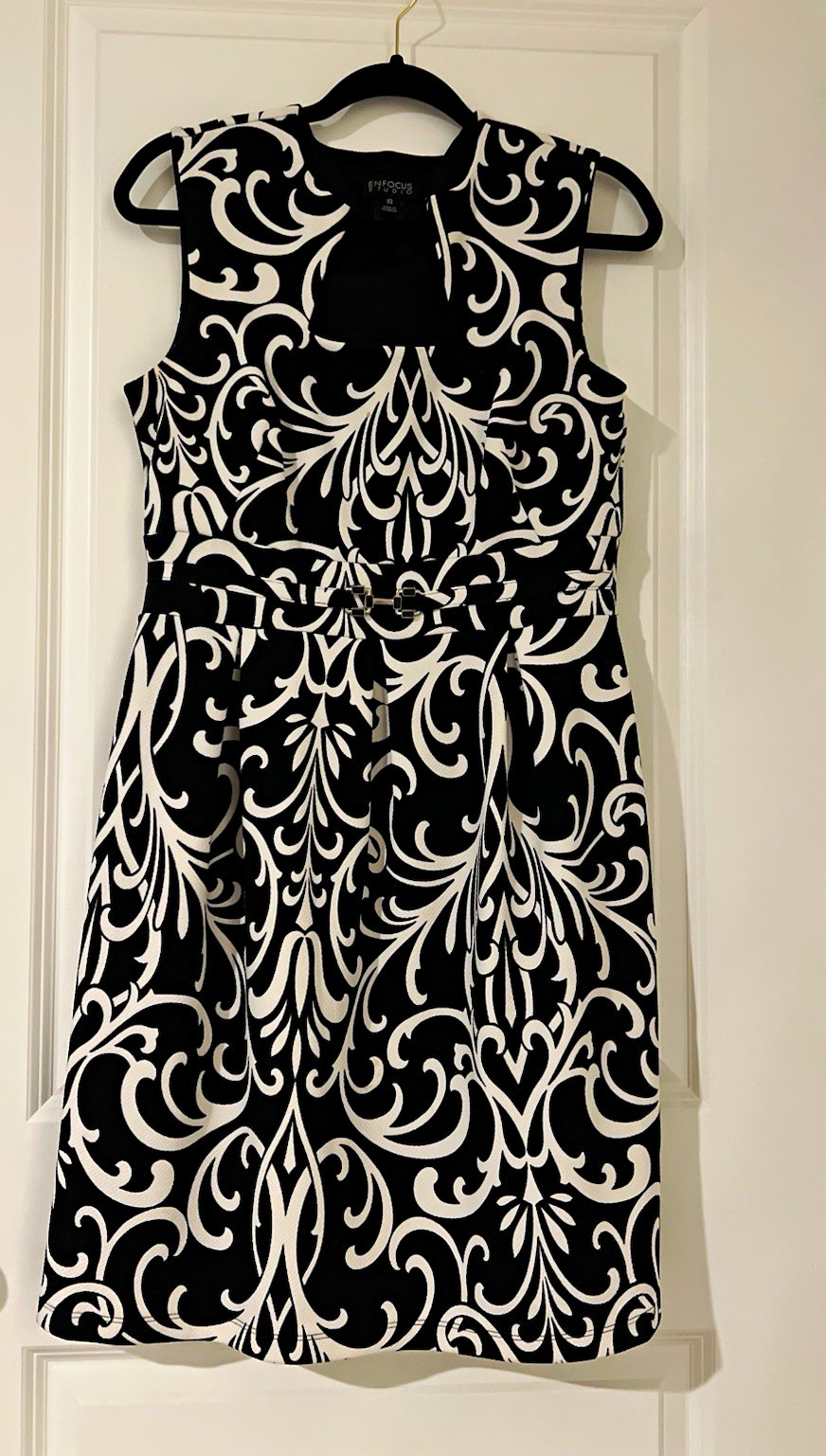 En Focus Studio A-Line Floral Square Neck Knee Dress Buckle Black/White 10
