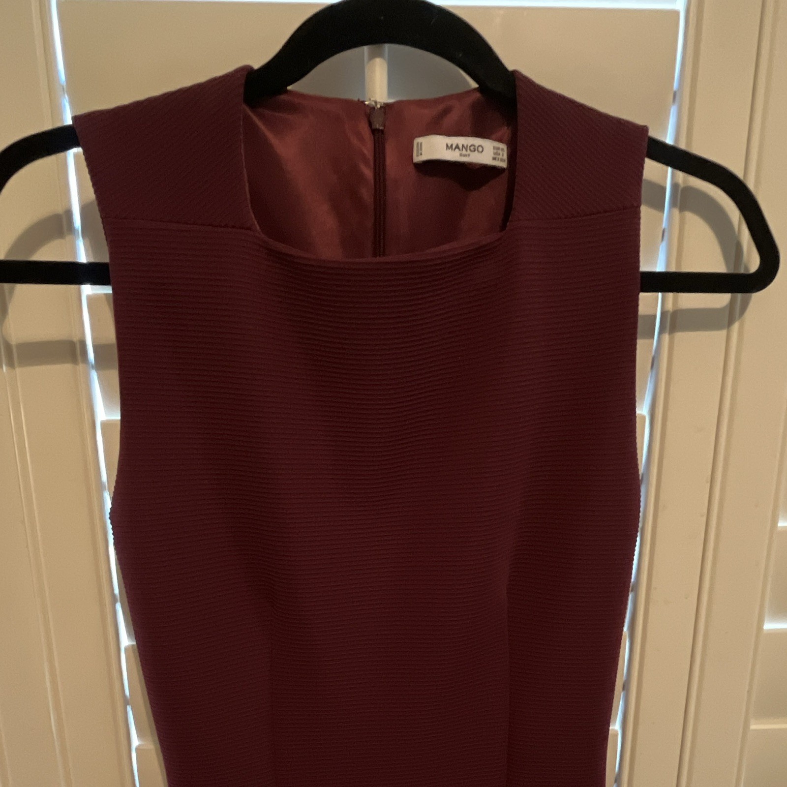 MANGO Burgundy Solid Sleeveless Square Neck Knit Sheath Bodycon Dress XS