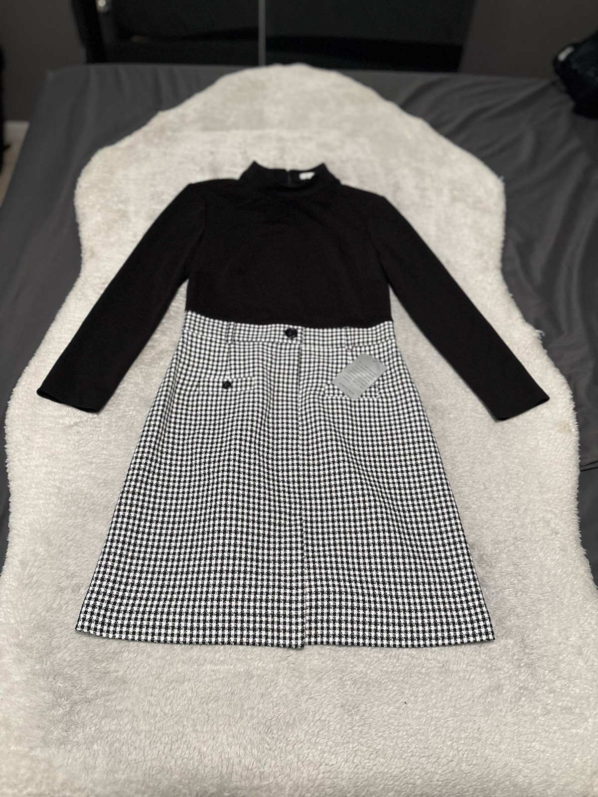 New Nordstrom 1901 Women’s Black Long Sleeve Sheath Dress Plaid Size 8 NWT