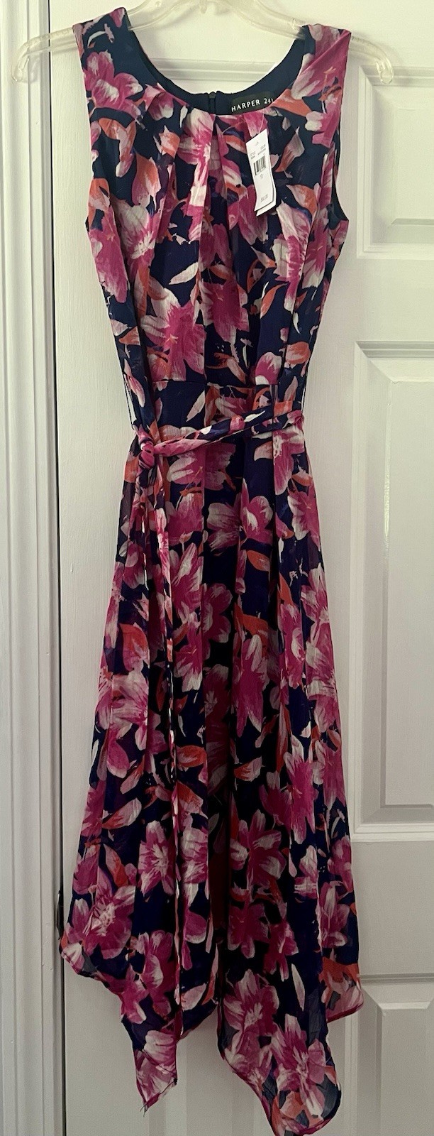 Womens Harper 241 Chiffon Floral Asymmetrical Hem Sheath Dress – 10