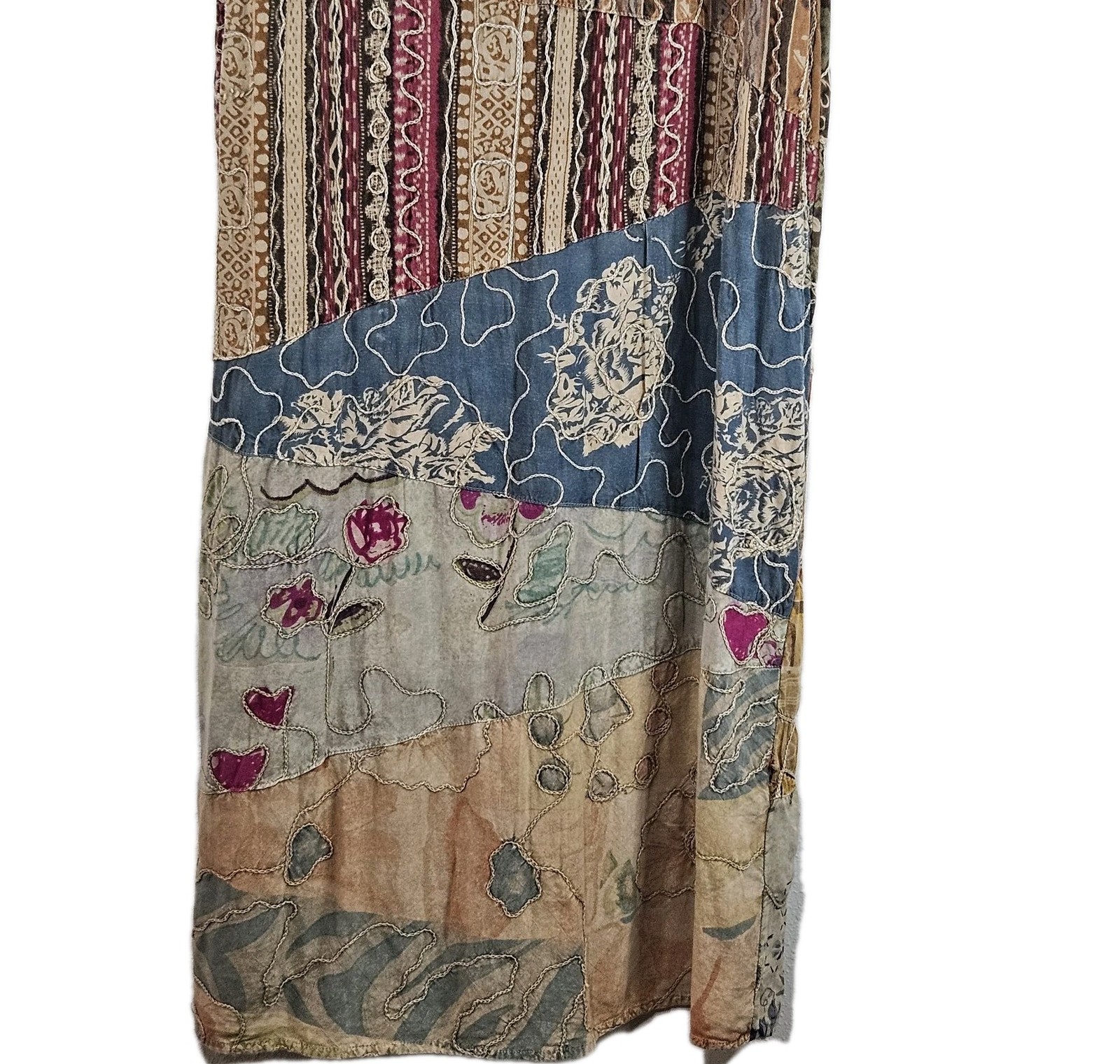 Sacred Threads Womens Patchwork Maxi Dress M/L Butterfly Hippie Artsy Lagenlook