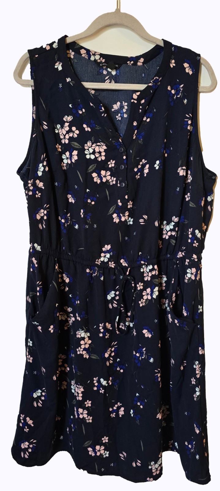 41 Hawthorn Claira Elastic Tie Waist Dress Stitch Fix Navy Pink Floral Size 2x