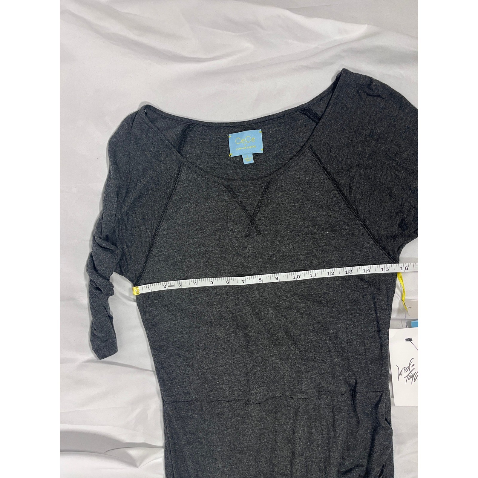 NWT CeCe Cynthia Steffe Charcoal Gray Ruched Bodycon Midi Dress Large