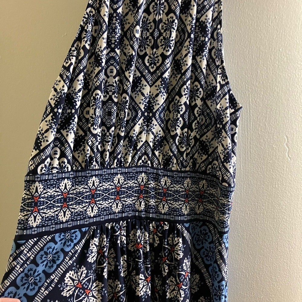 London Style Collection Blue and White Halter Dress size 14 NWT Maxi Length