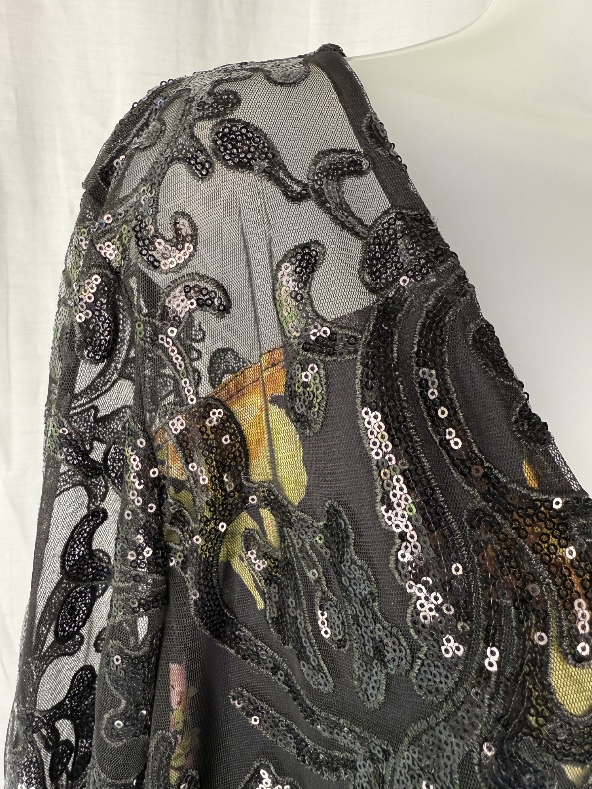 Free People Falling Flowers Embroidered Tulle Sequin Mini Dress Black Boho Large