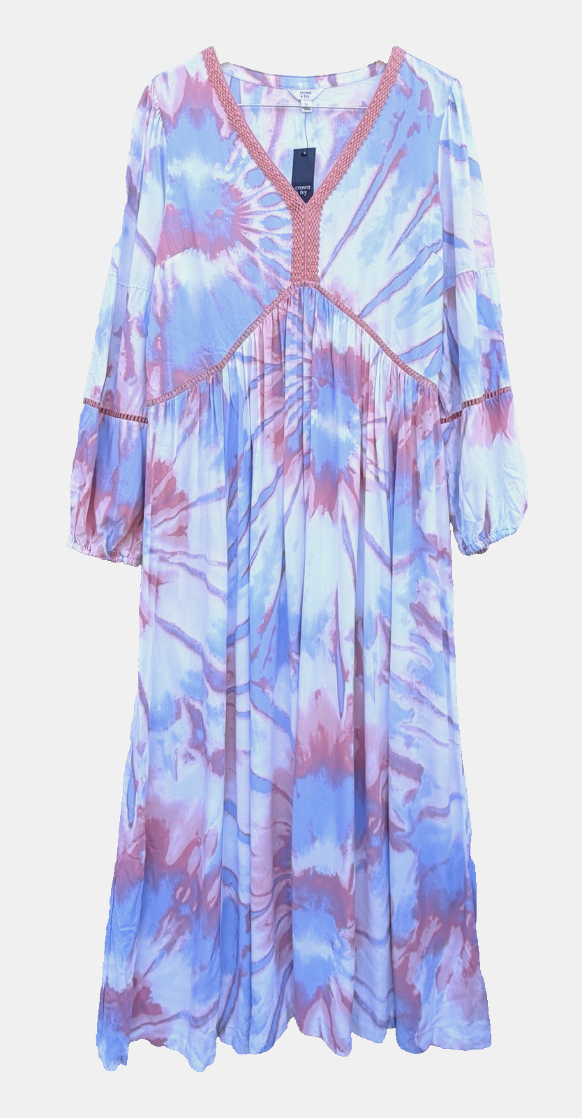 CROWN & IVY NEW WOMENS TIE DYE MAXI DRESS RESORT BOHO COASTAL SUMMER XL X-LARGE