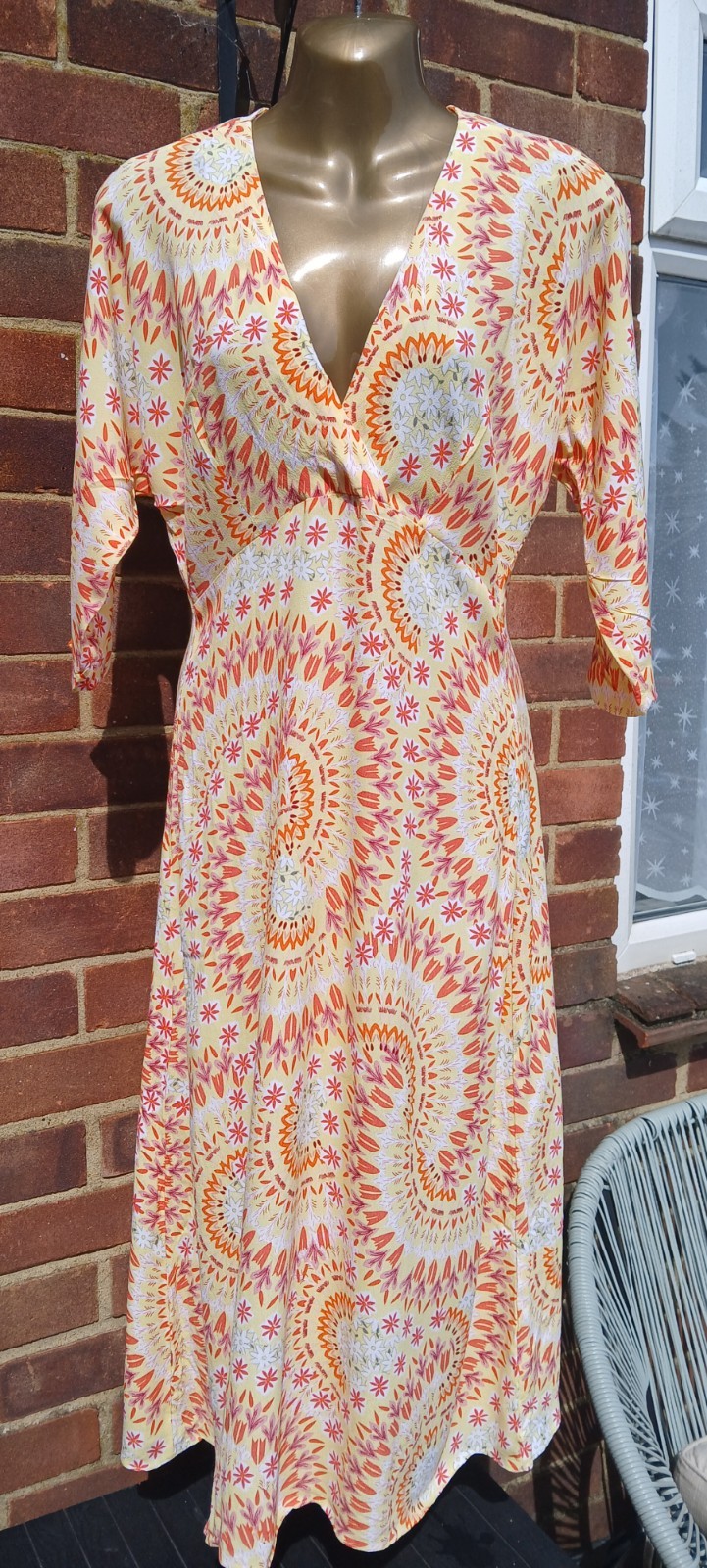 OLIVER BONAS UK SIZE 8 TRIBAL PRINT MIDI DRESS BOHEMIAN