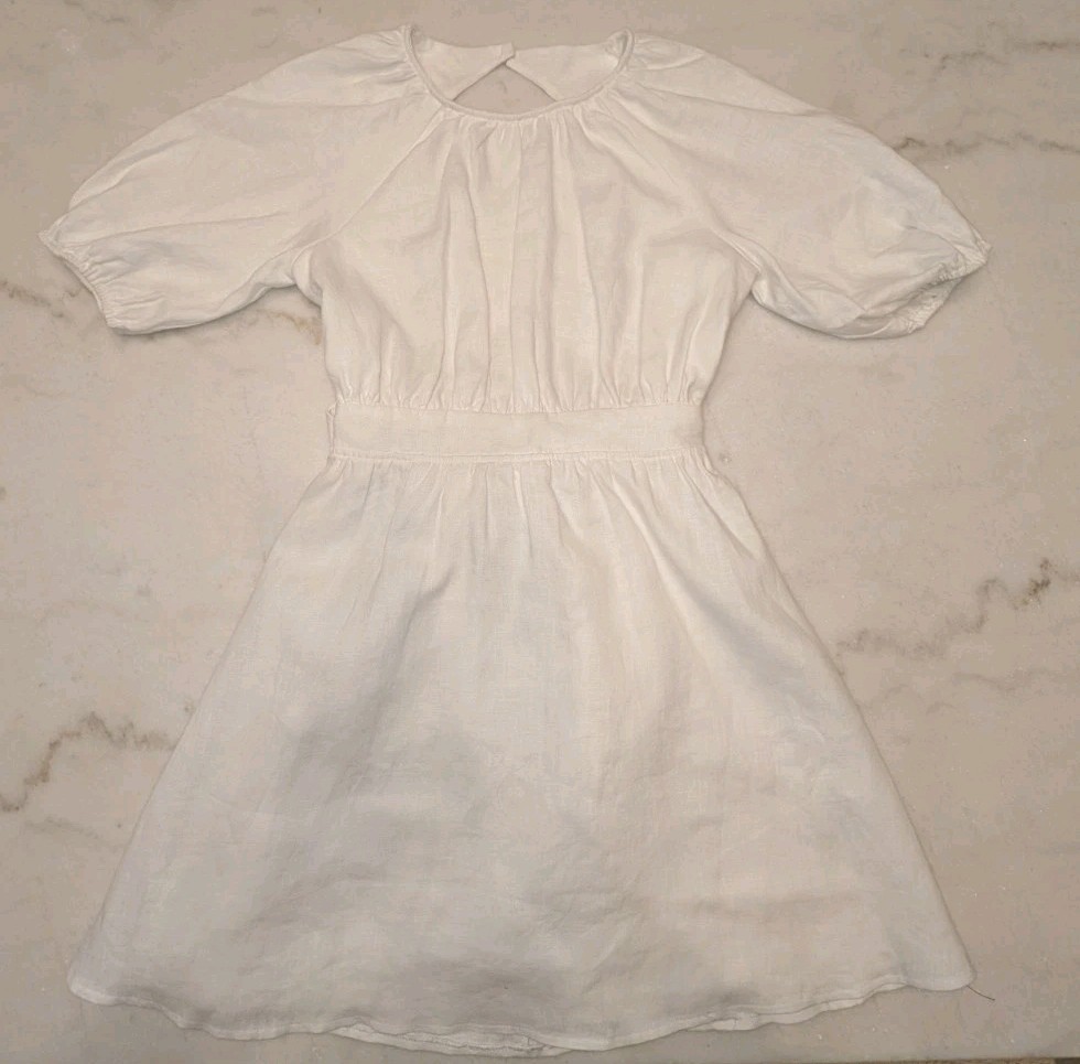 Reformation NWOT Sz 0 White Linen Open Back Adjustable Waist Tie Mini Dress