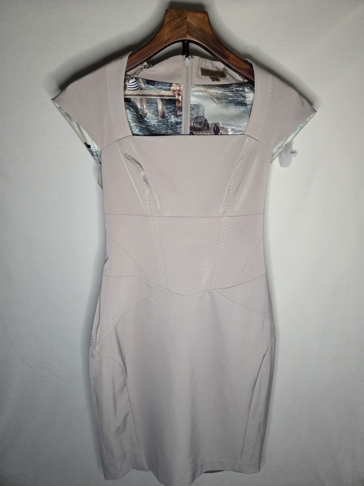 Ted Baker London Soft Pink Sheath Dress Size 2 Sleeveless Square Neck Lined Zip