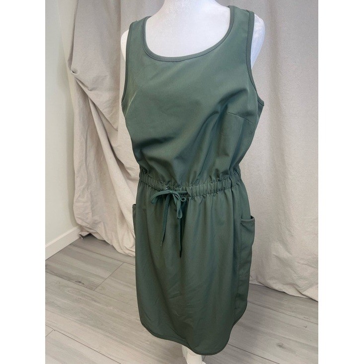 Tek Gear Athleisure Drawstring Tank Dress Sz M Olive Green Sporty Performance