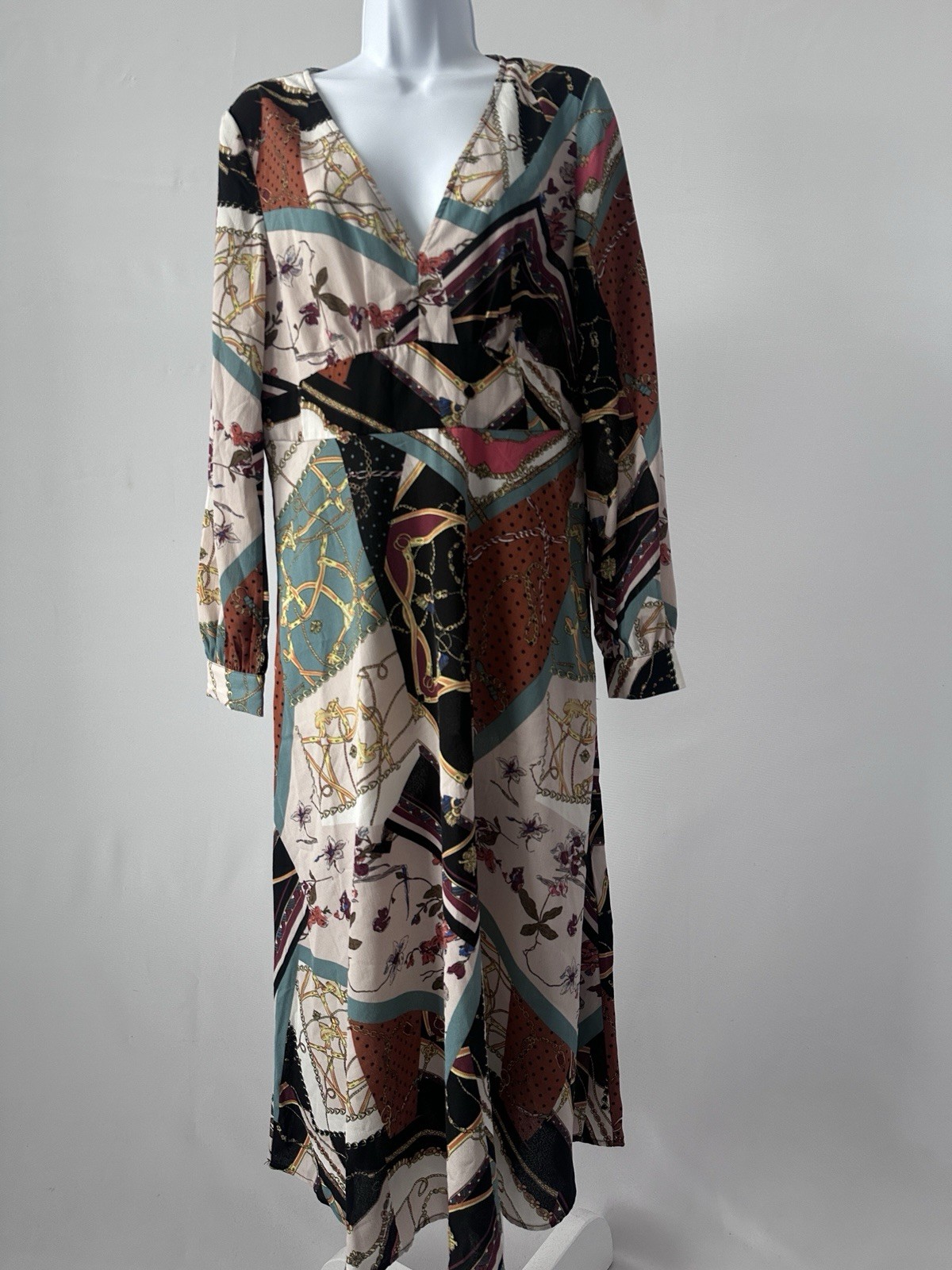 NWT! Women’s Scarf Print Midi Georgette Dress By Vila Clothing, Sz: 10 (b10)