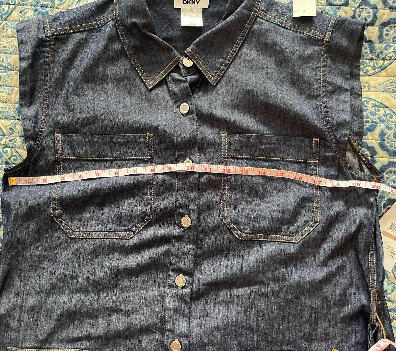 NWTS DKNY Cap Sleeve Cotton Blend Chambray Button up Shirtdress Tie Waist SZ. 12