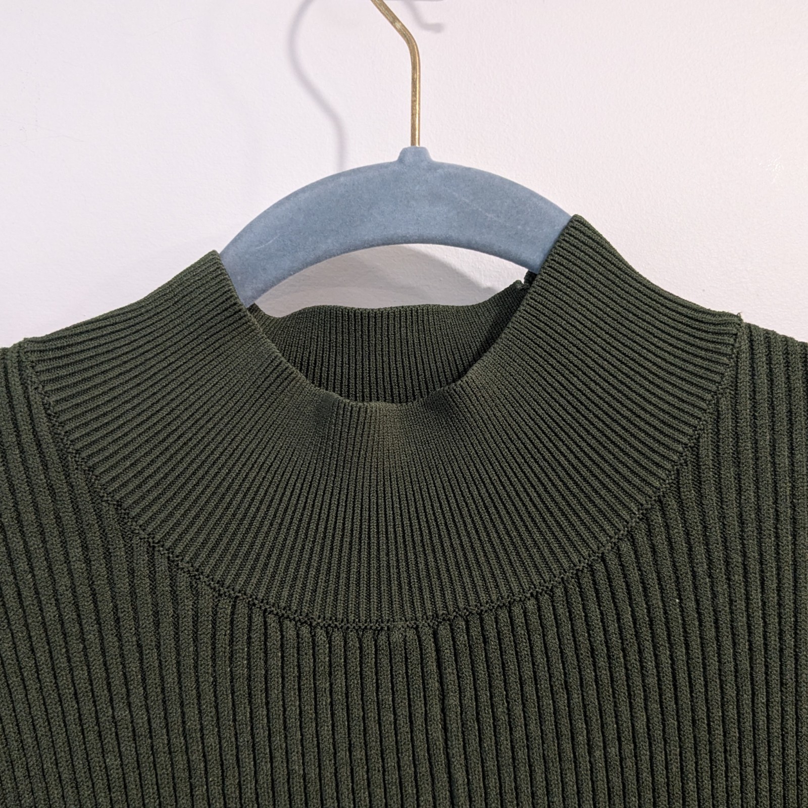 Hill House Mariana Rib-knit Blouson Sleeve Mini Dress In Leaf Green Size M