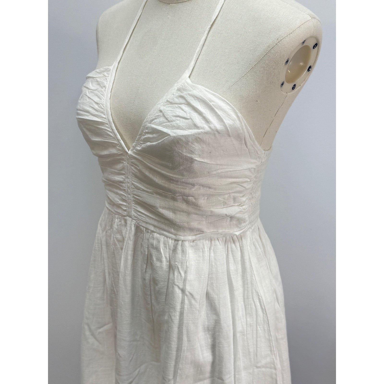 Fab’rik White Halter Mini Dress Ruched Smocked Back Cotton Size S A1516-FAB