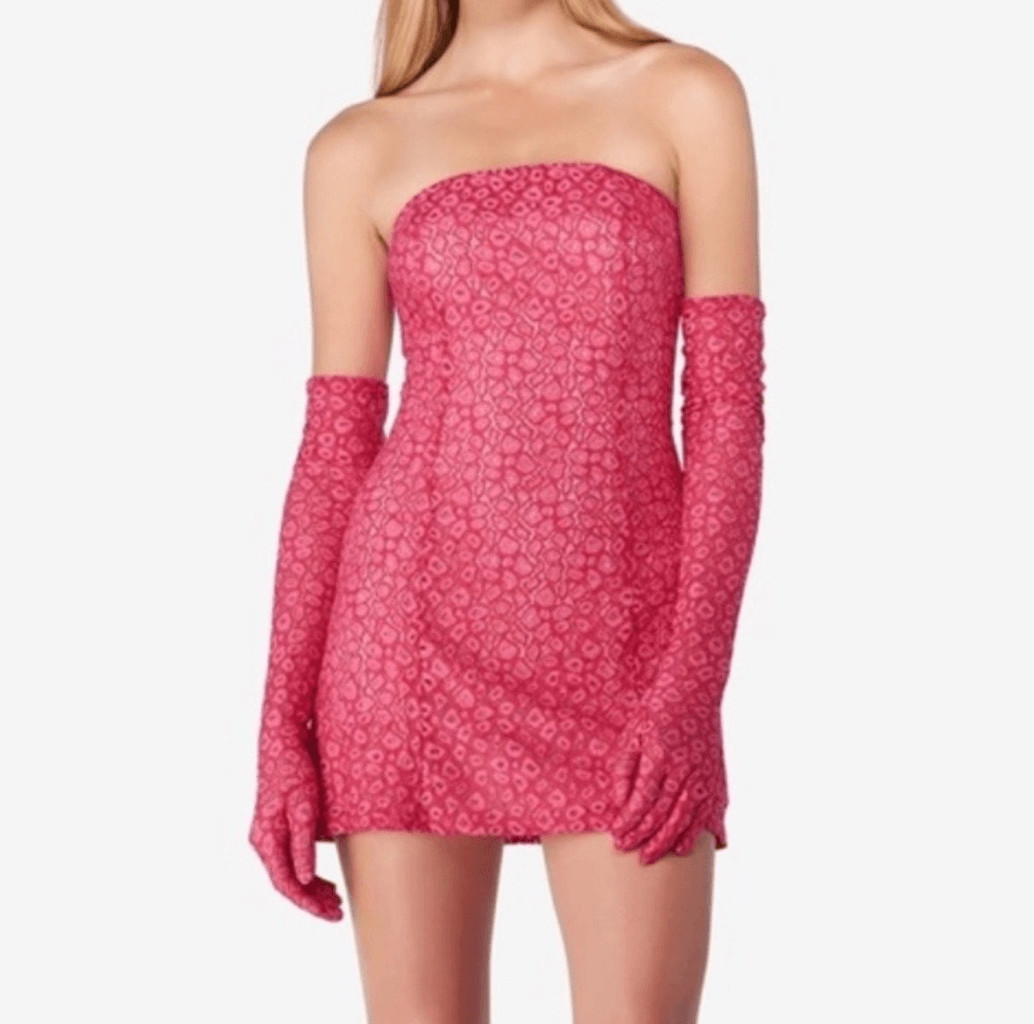 NWOT Miscreants London x Revolve Pink Lace Cupid Mini Dress W/ Gloves UK 6 US 2