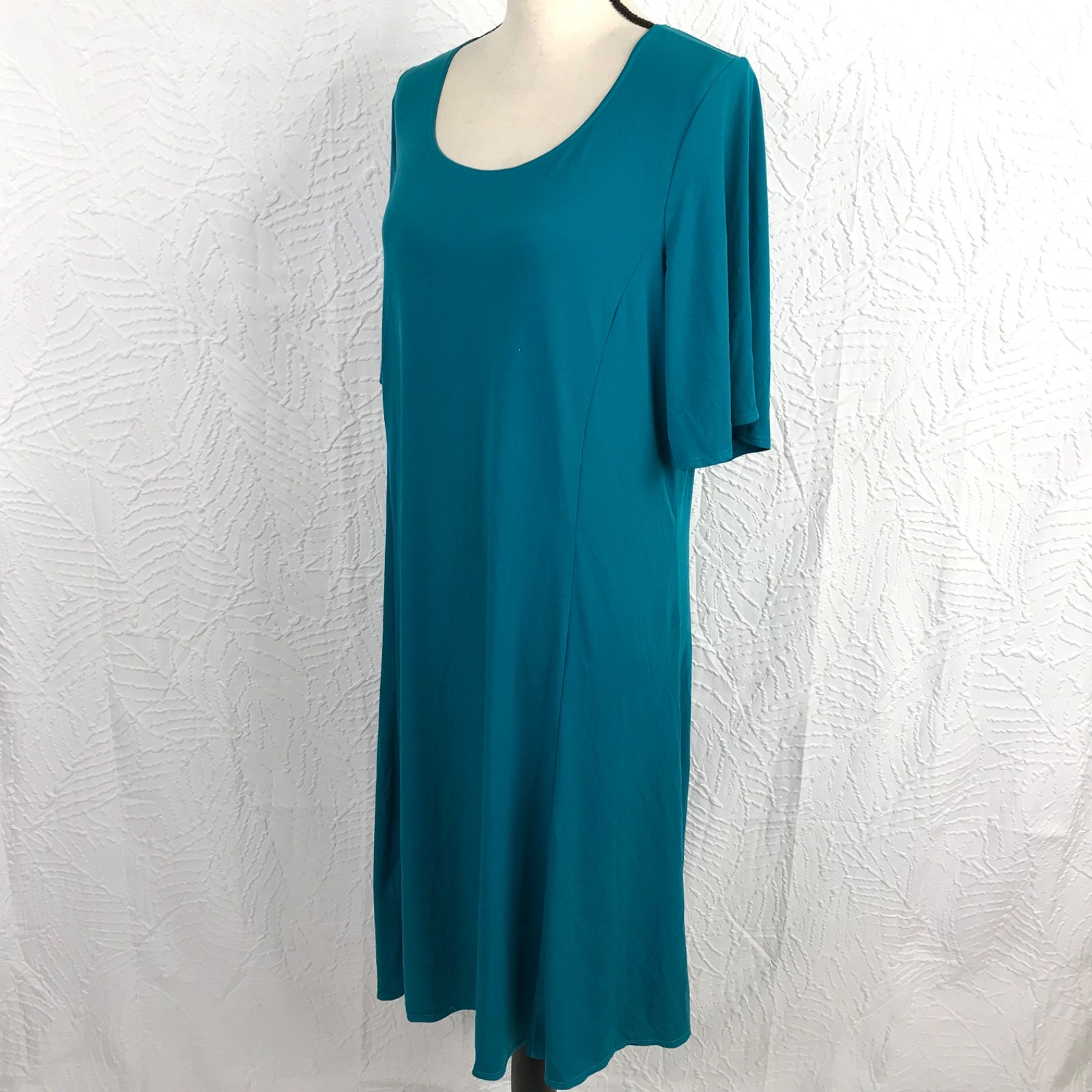 Susan Graver Turquoise Liquid Knit Dress Size L Minimalist Capsule Pullover