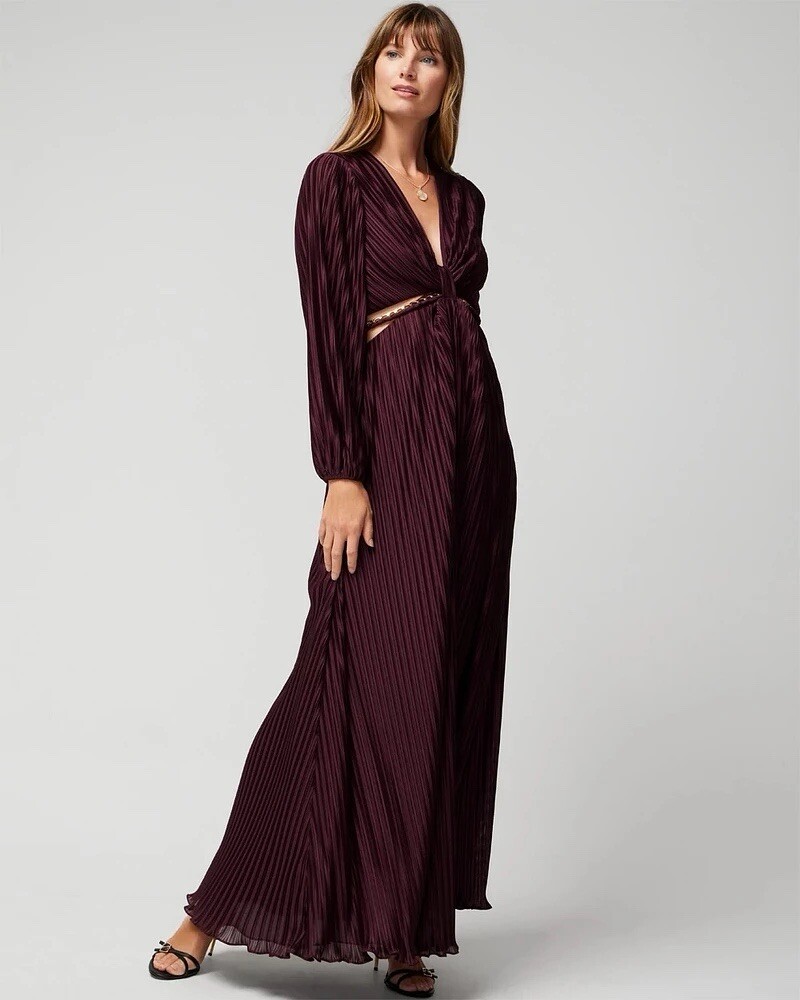 NWT WHBM Size OP Burgundy Pleated Cutout Maxi Dress w. Chain Orig Price $250