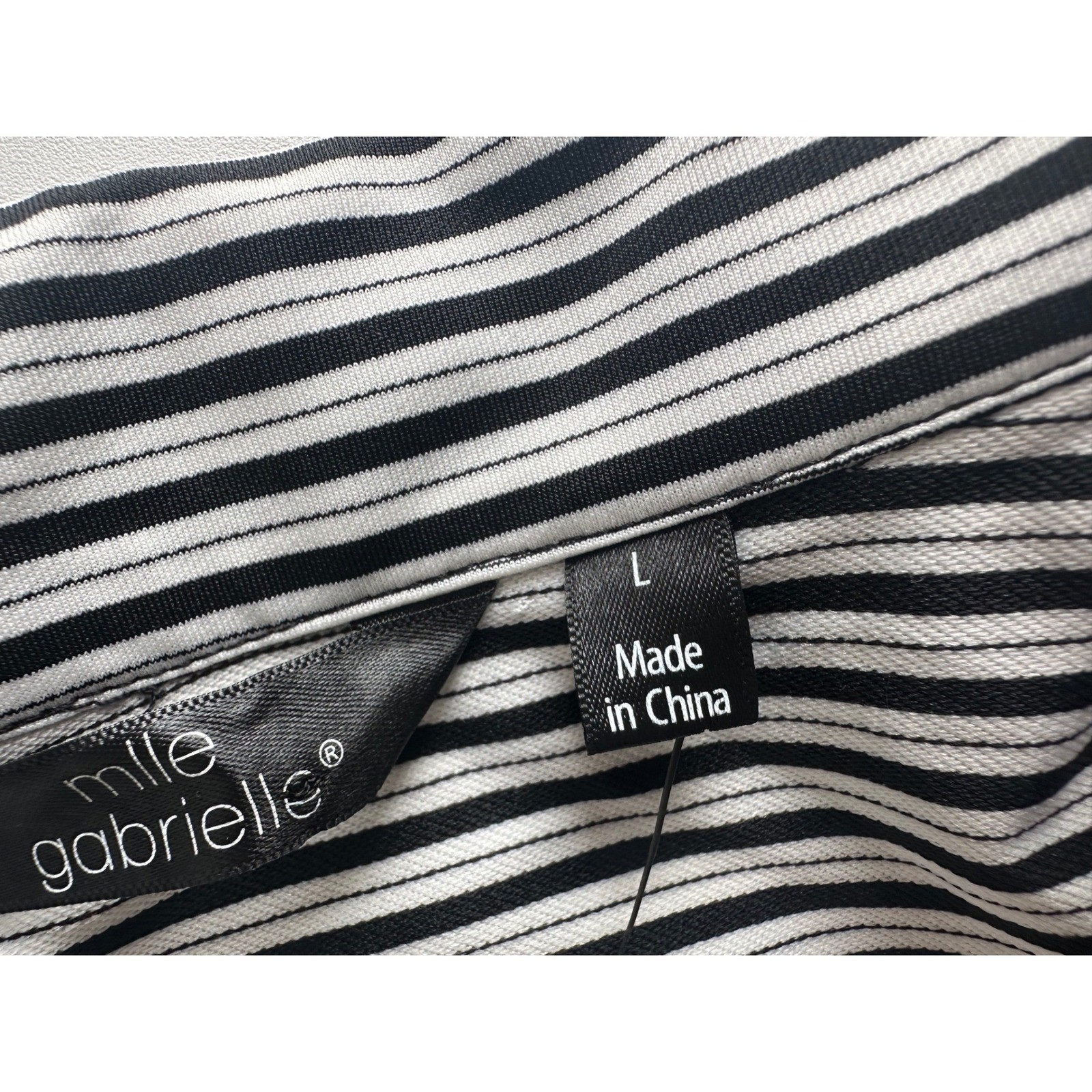 Mlle Gabrielle Black White Striped Half Zip Tie Waist Shirt Dress Sz Large NWT