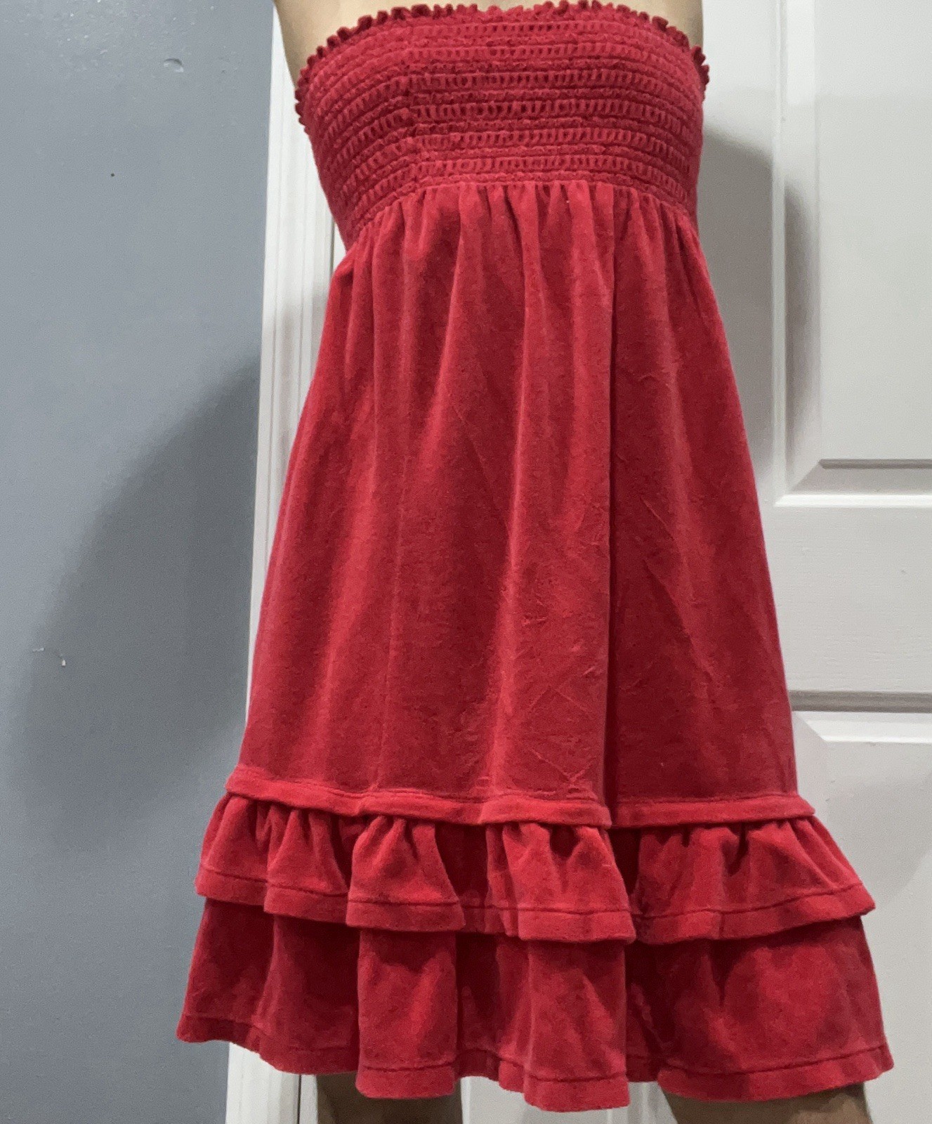 Vintage Juicy Couture Y2K Beach Cover Up Tube Dress Large Red terry cotton