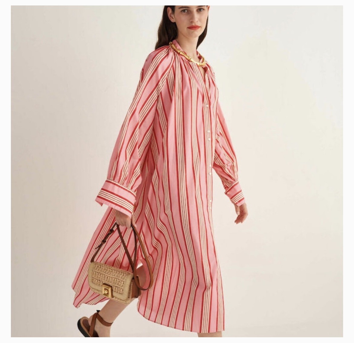 Oroton Red and Pink Candy Striped Cotton Shirt Dress Size AU 14/US 10