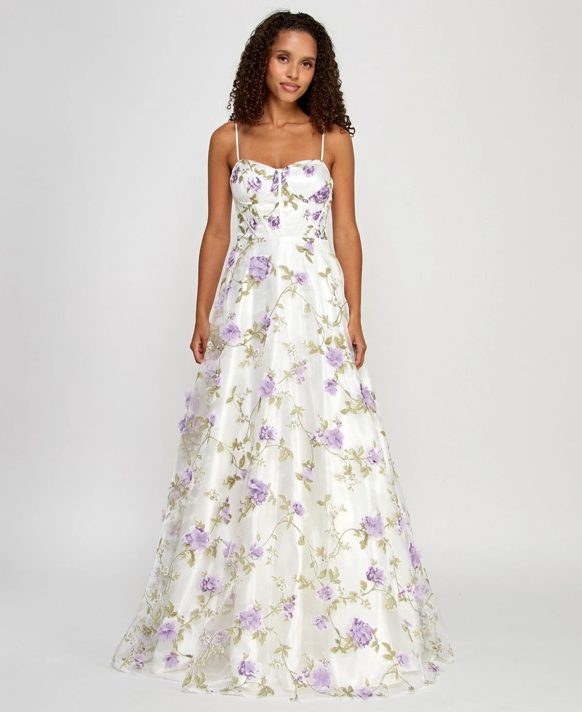 Say Yes Juniors’ 3D Floral Embellished Ball Gown – Ivory/Lavender – 9/10