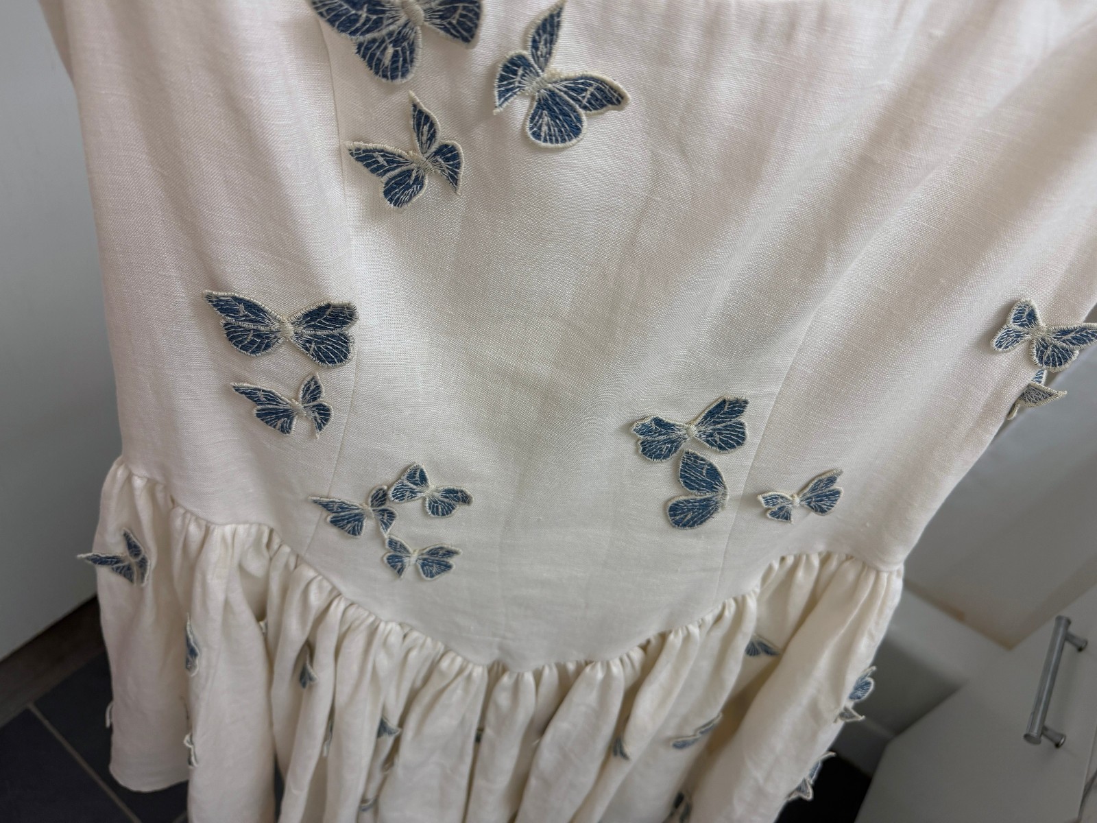 Agua Bendita Pluma Lymanopoda Butterfly Embroidered Mini Dress White Moth L