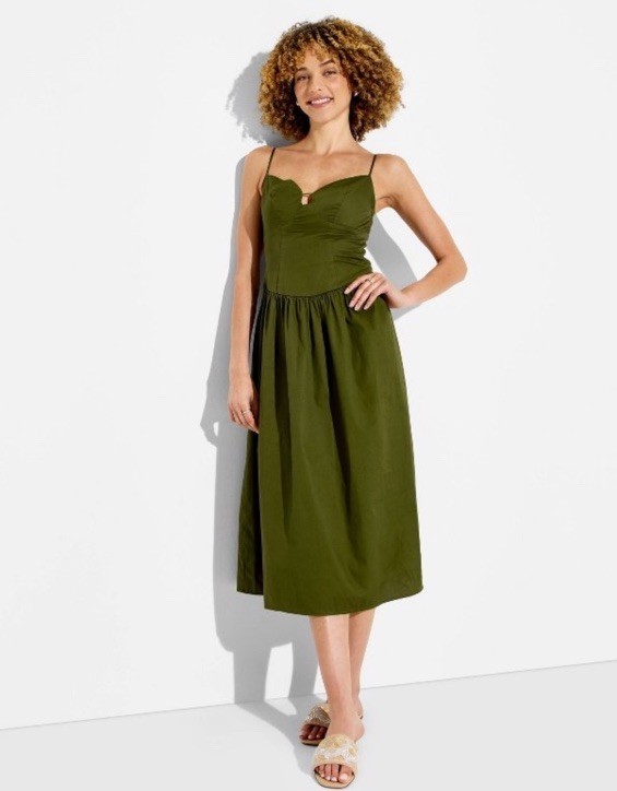 Women’s Size Large Keyhole Poplin Midi Dress – Wild Fable Green