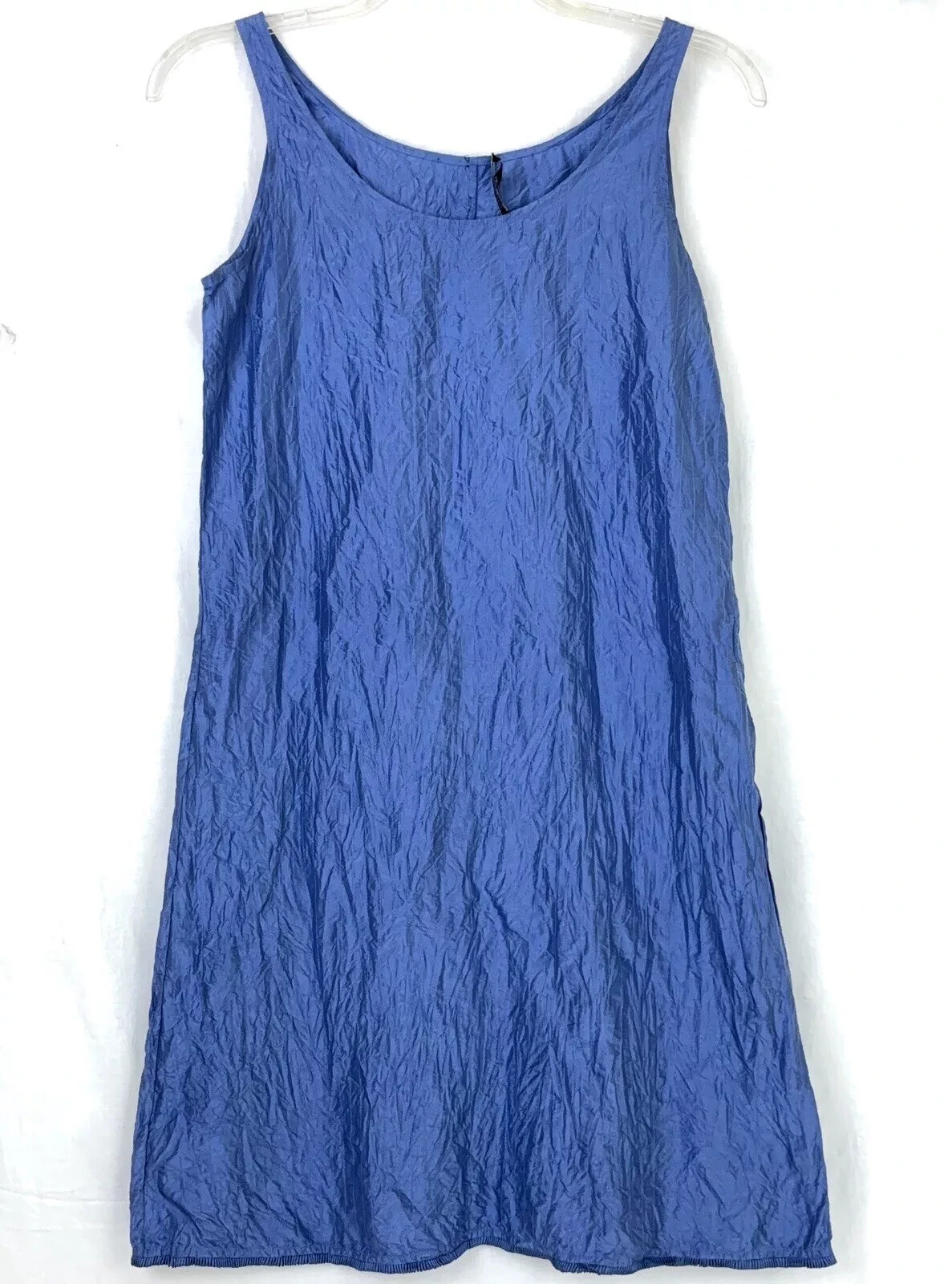 Eileen Fisher Washed 100% Silk Taffeta Dress Sleeveless Tie Pleats Trimmed Hem M