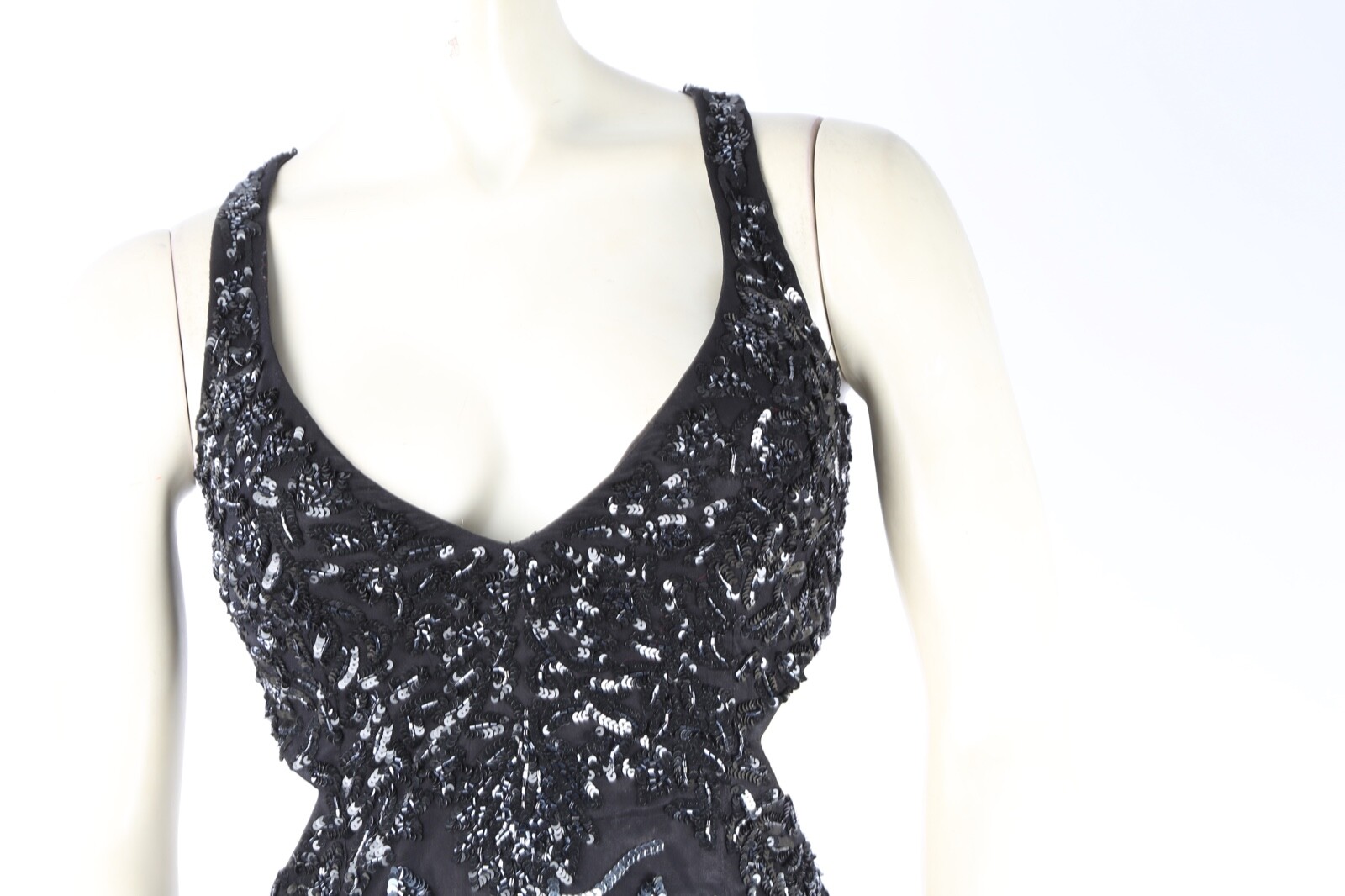 Cassandra Stone Black Silver Silk Beaded Embroidered Gown V Neck Dress Womens 0