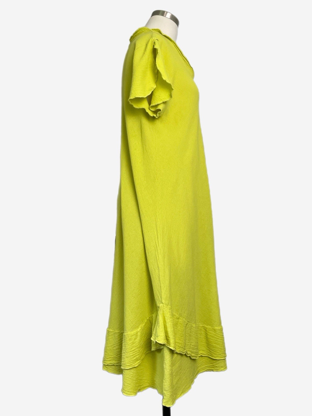 Oh My Gauze! Lime yellow LA Cotton gauze dress ruffle pocket beach Lagenlook S/M