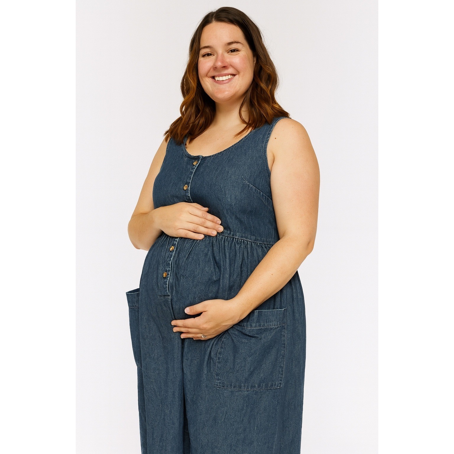 Jeanette Maternities By Fran Kiernan Denim Dress Blue Womens Size 12 Cotton