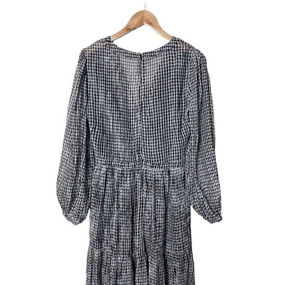 Bec & Bridge Nadine Crinkled Gingham Midi Dress Black US 6 UK 10 2249