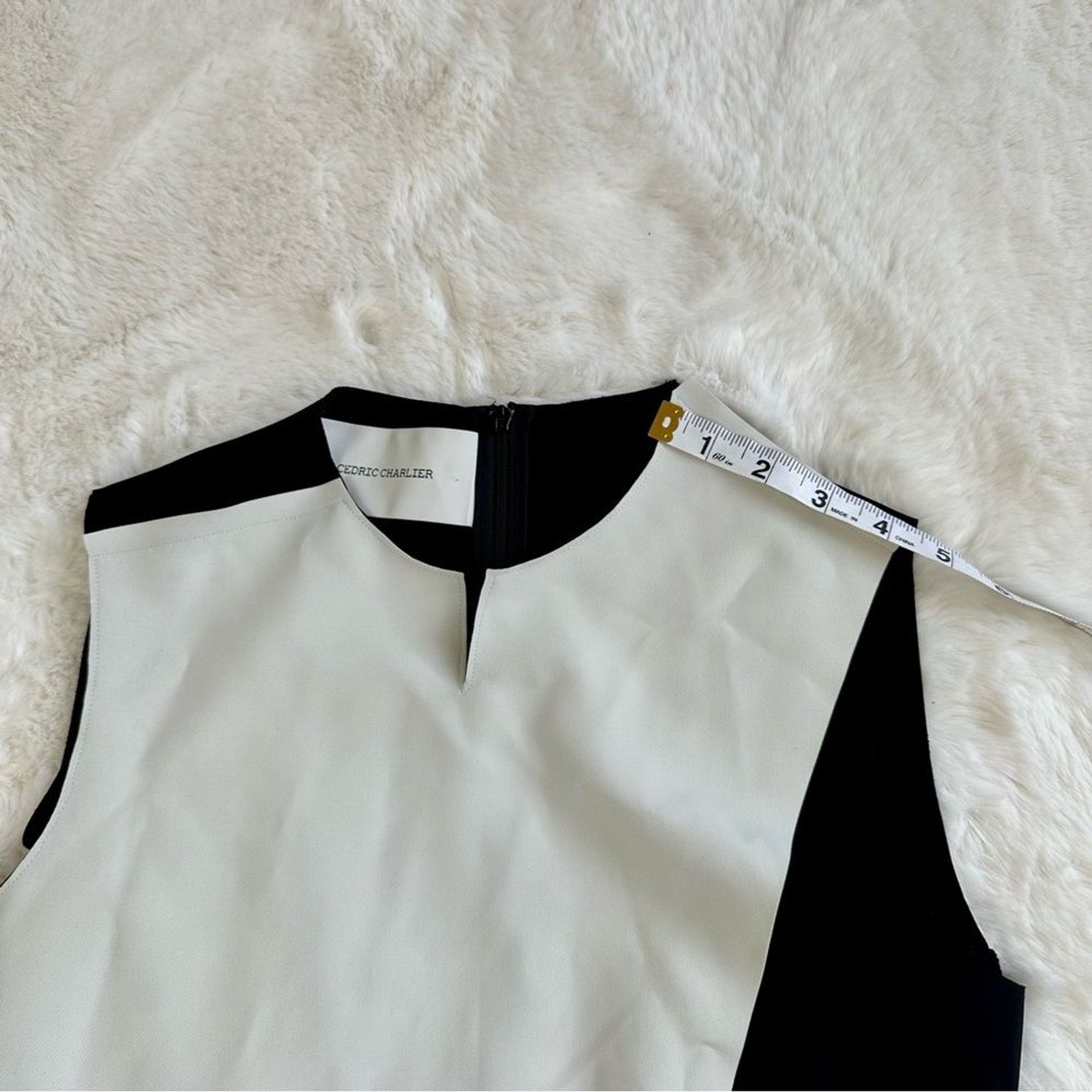 Cédric Charlier Designer Colorblock Asymmetrical Black & White Shift Dre…
