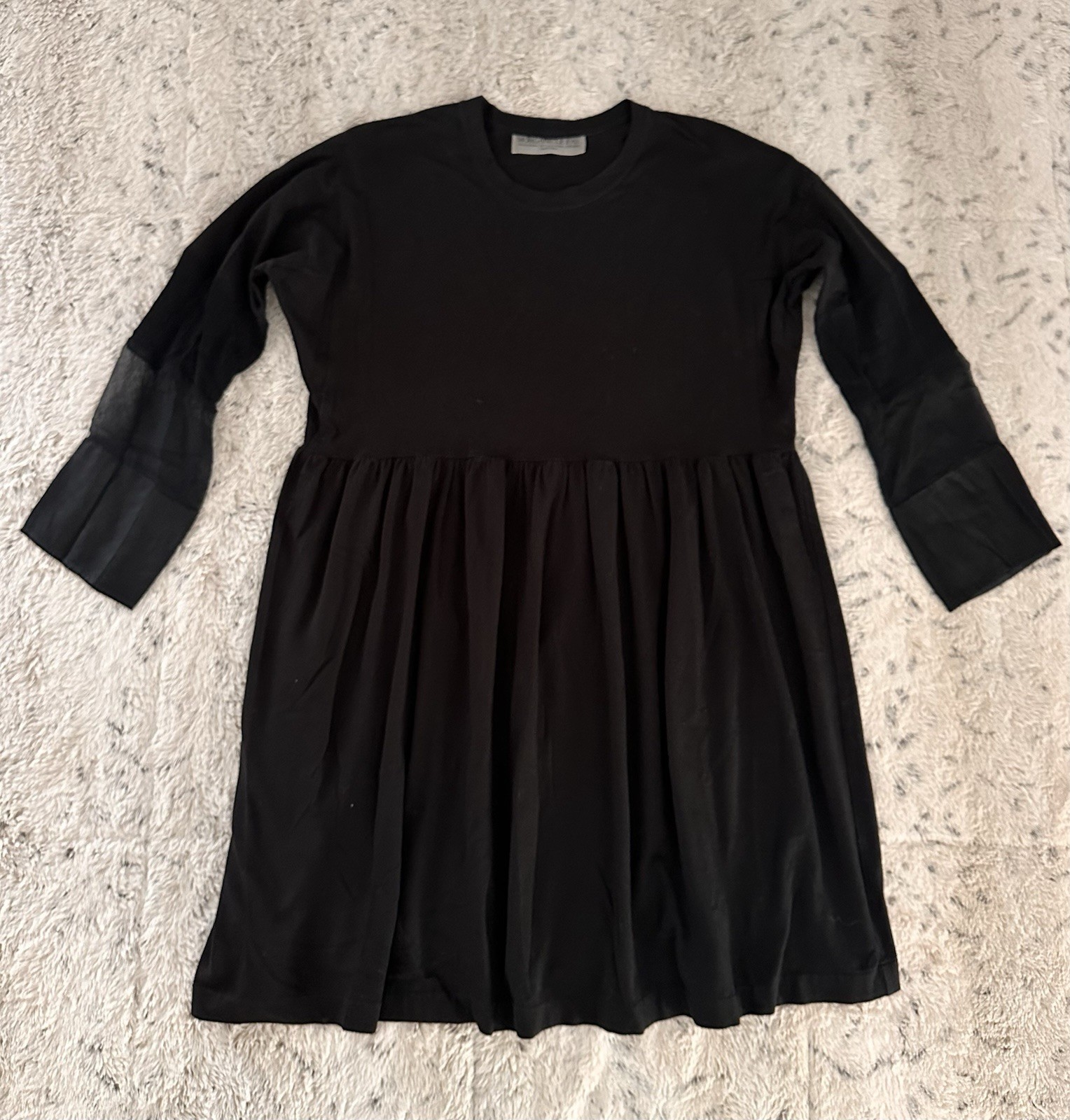 MORGANE LE FAY New York, Long Sleeve Black Apron Dress, Cotton Silk, Dry Clean