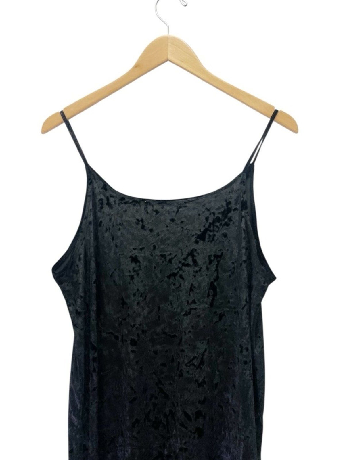 Double Zero Black Crushed Velvet Slip Dress Midi Spaghetti Strap Y2K Size Large