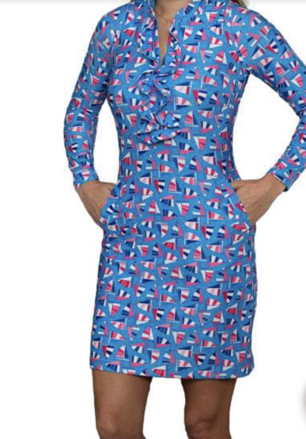 TEE 2 SEA Golf Dress, Shorts & Removable Sleeves XS Nautical Blue White SPF 50+