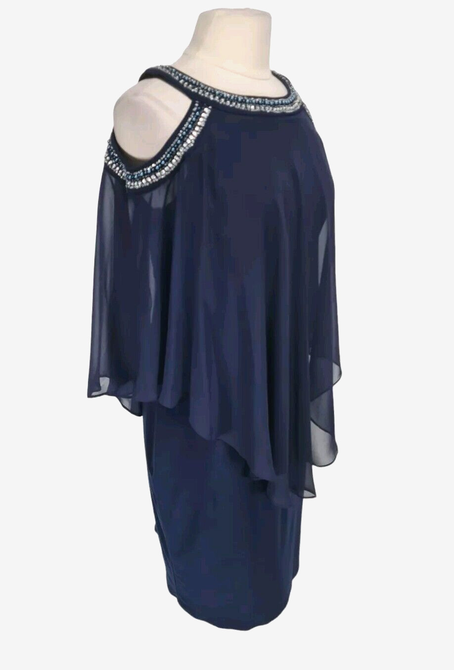 ALEX EVENINGS Women Sheath Layer Prom Dress Size 12 Cold Shoulder Crew Neck 48A