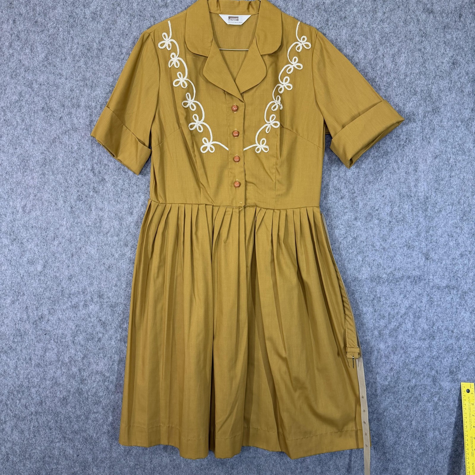 Vintage Montgomery Ward Dress Womens M/L Yellow Shirt Fit & Flare Belted 60s