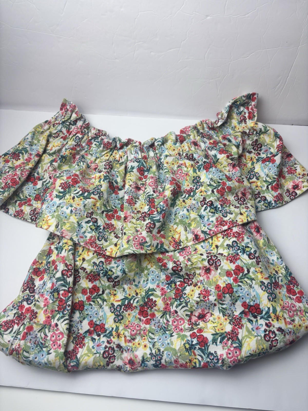 H&M Women’s M Floral Off The Shoulder Dress Flutter Sleeve Pockets Multi Color