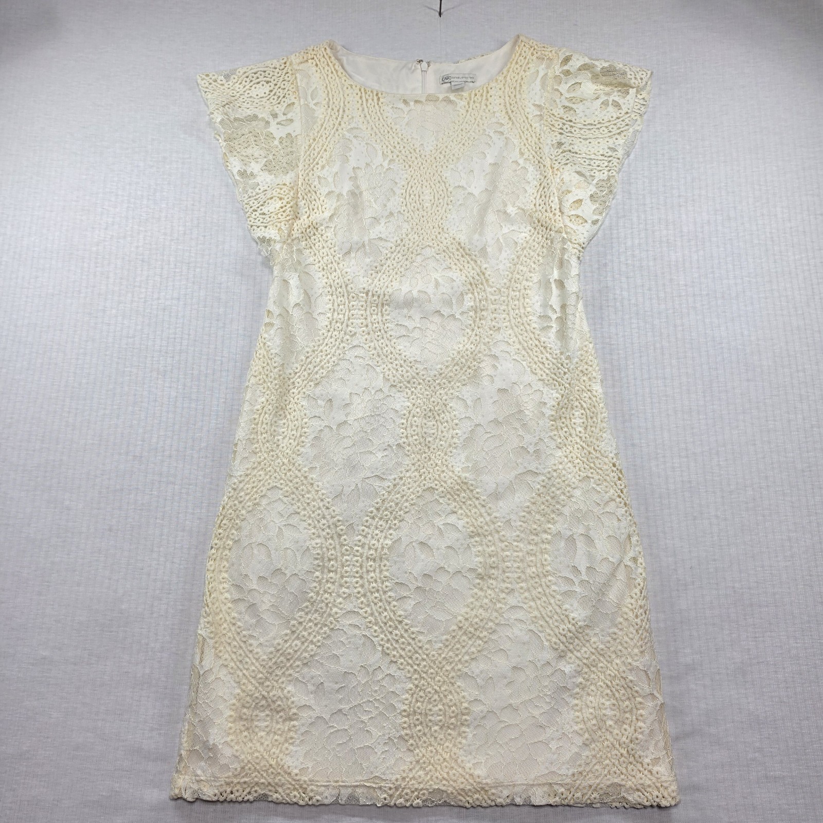 CATO Ivory Cream Lace Flutter Sleeve Shift Dress Size 4 Boho Cottagecore Bridal