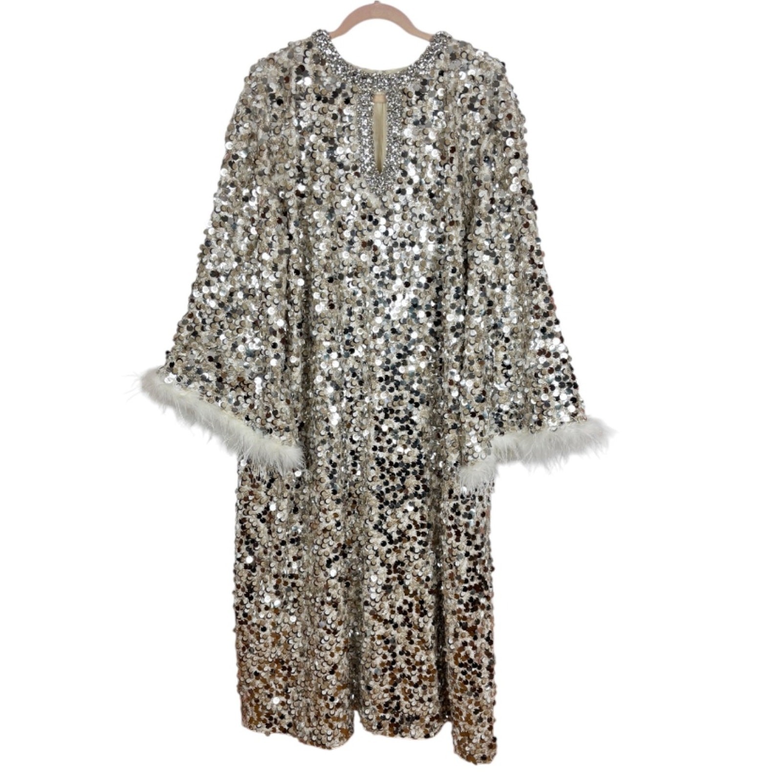 Rich Radi Q’s New York Dazzling Sequined Feather Cuff Dress Rhinestone Glam 2XL