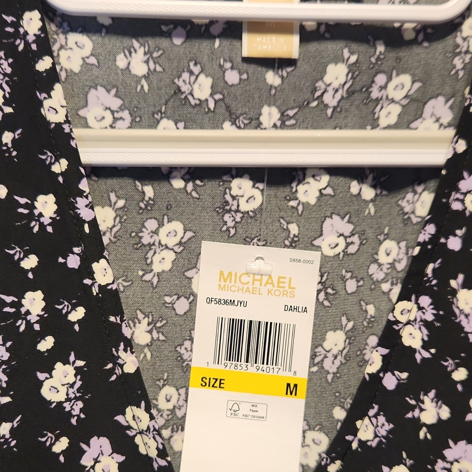 Michael Kors A-Line Dahlia Floral V-Neck Long Sleeve Short Belted Dress M