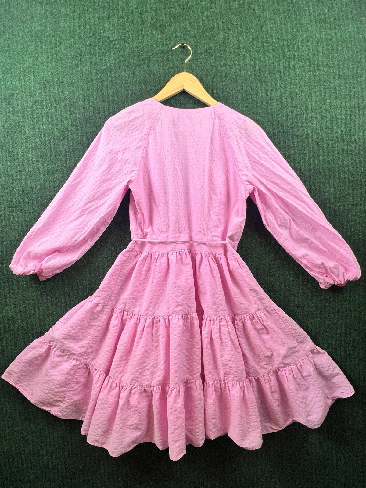 Gianni Bini Pink Solid Wrap Dress S V-Neck Tiered Ruffle 3/4 Balloon (SKU#20021)