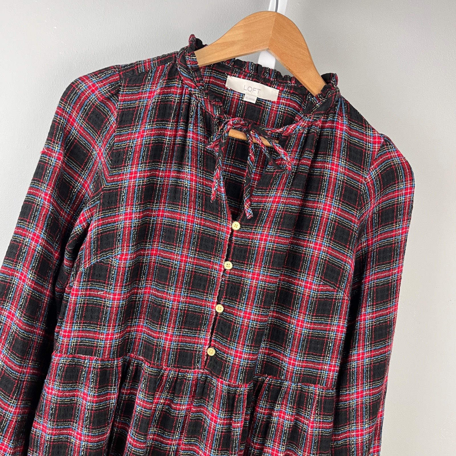 Ann Taylor LOFT Plaid Dress Womens S Tiered Christmas Holiday Preppy Classic